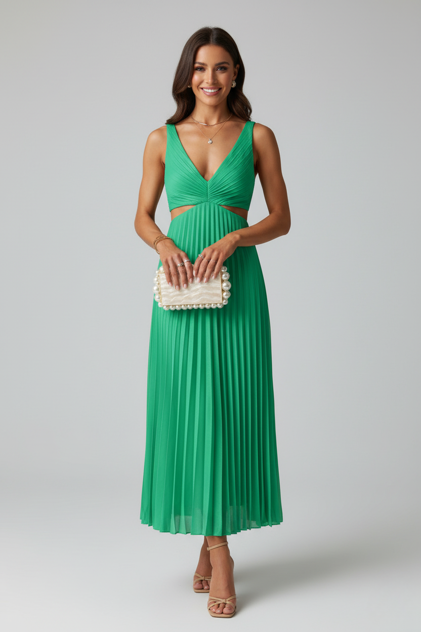 Luna’s Elegant Pleated Wedding Guest Midi Dress
