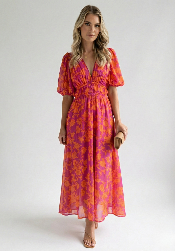 Luna’s Enchanted Bloom Chiffon Maxi Dress