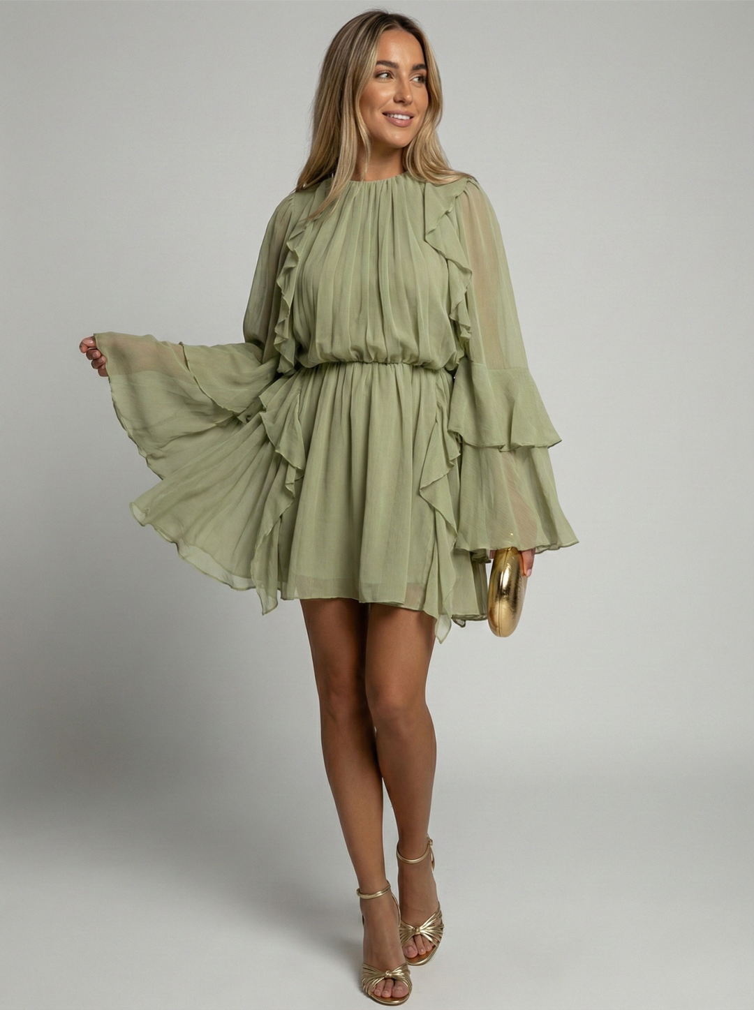 Luna’s Ethereal Grace Pleated Chiffon Mini Dress