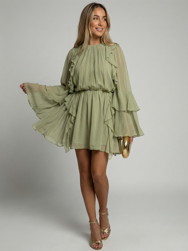 Luna’s Ethereal Grace Pleated Chiffon Mini Dress