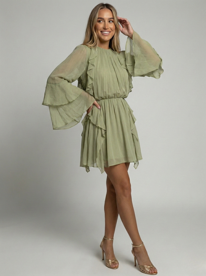 Luna’s Ethereal Grace Pleated Chiffon Mini Dress