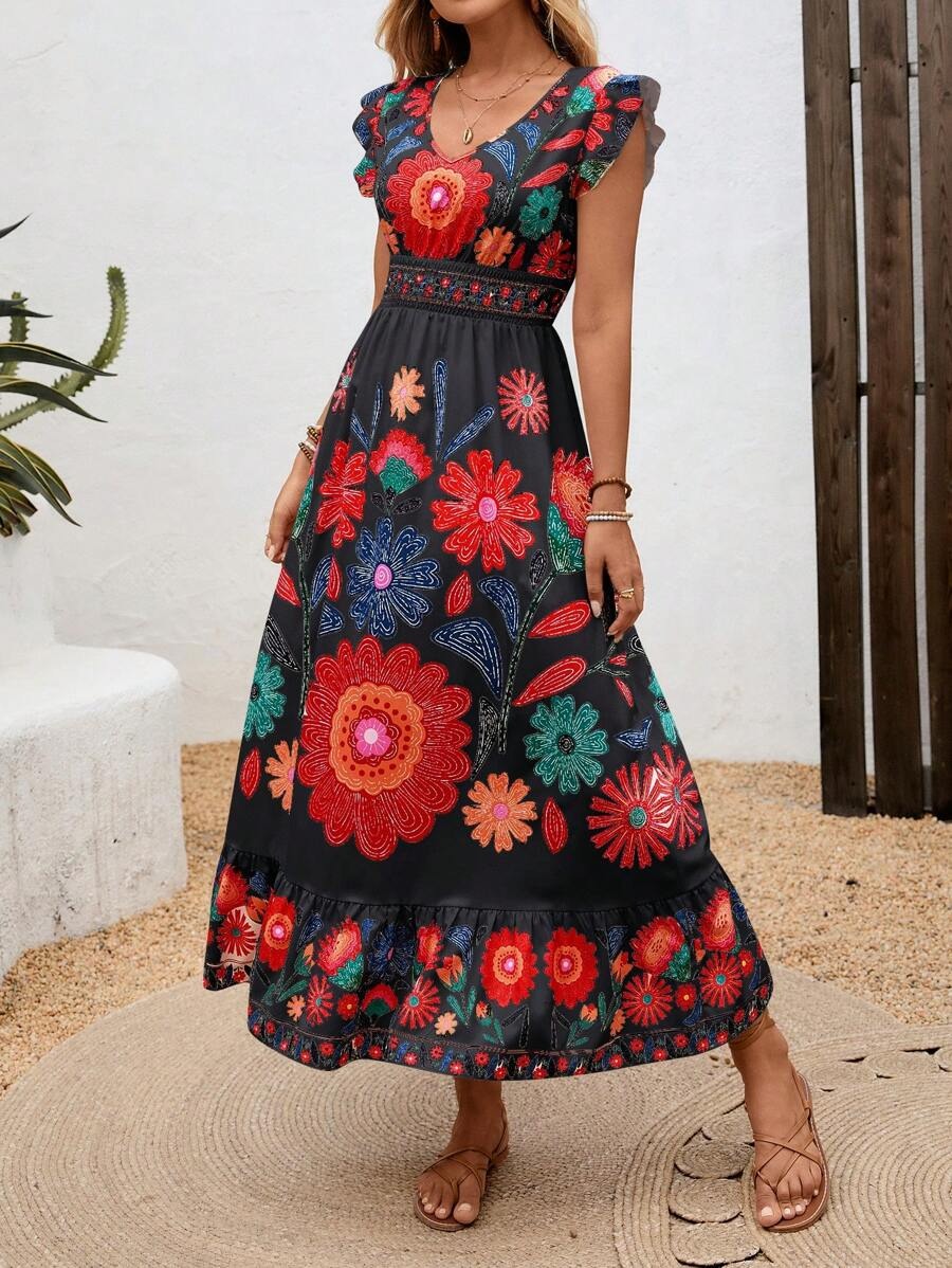 Luna's Garden Fiesta Embroidered Midi Dress Luna Mae Luna's Garden Fiesta Embroidered Midi Dress Luna Mae