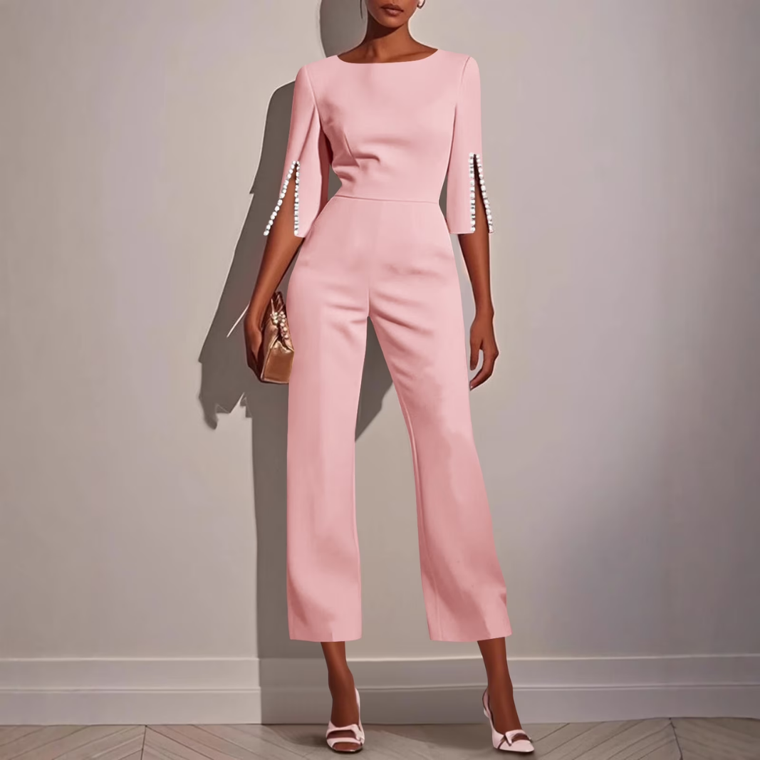 Luna’s Modern Grace Pearl-Slit Jumpsuit