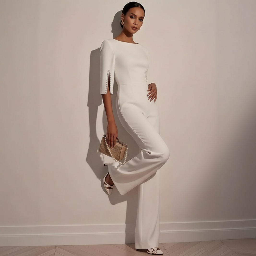 Luna’s Modern Grace Pearl-Slit Jumpsuit