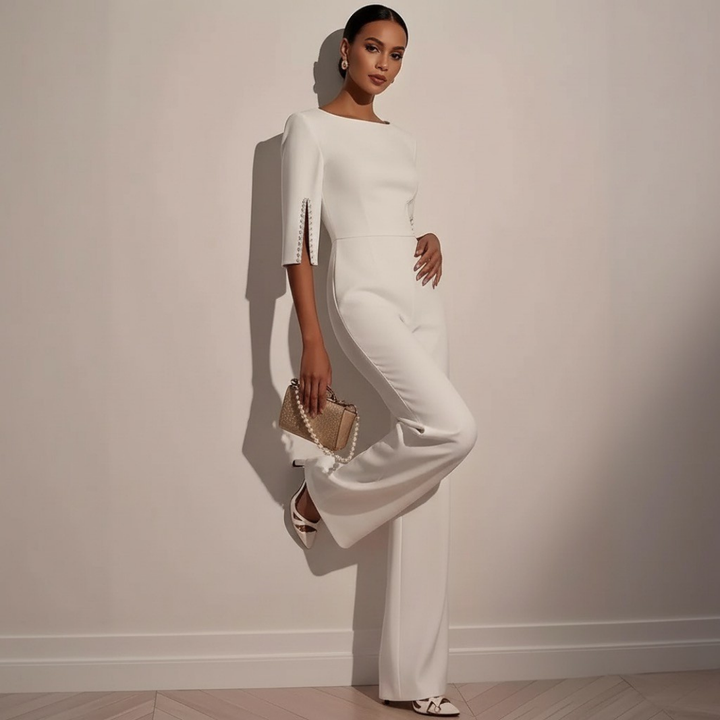 Luna’s Modern Grace Pearl-Slit Jumpsuit