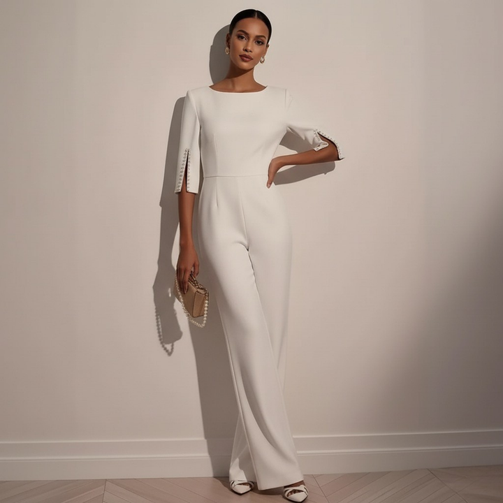 Luna’s Modern Grace Pearl-Slit Jumpsuit