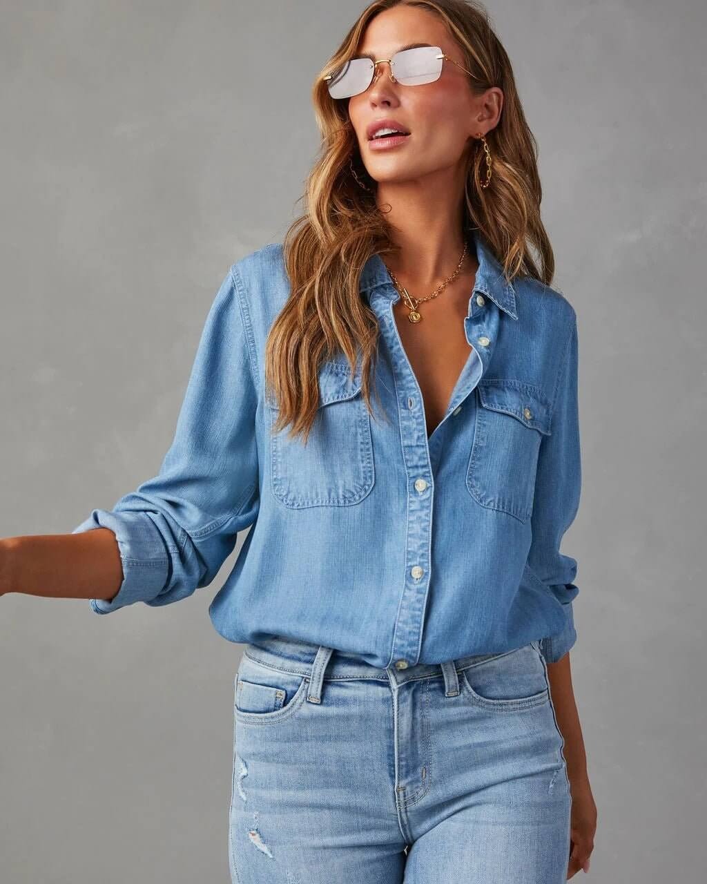 Luna’s Oversized Cotton Denim Shirt
