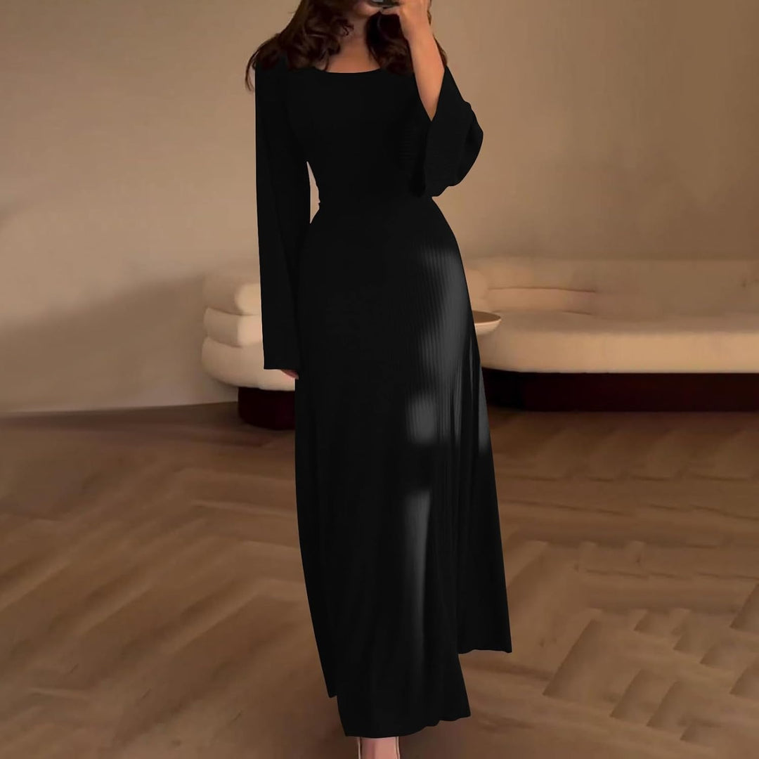Luna’s Serene Allure Ribbed Long Sleeve Maxi Dress