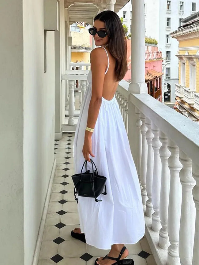 Luna’s Serene Escape Low-Back Cotton Maxi Dress