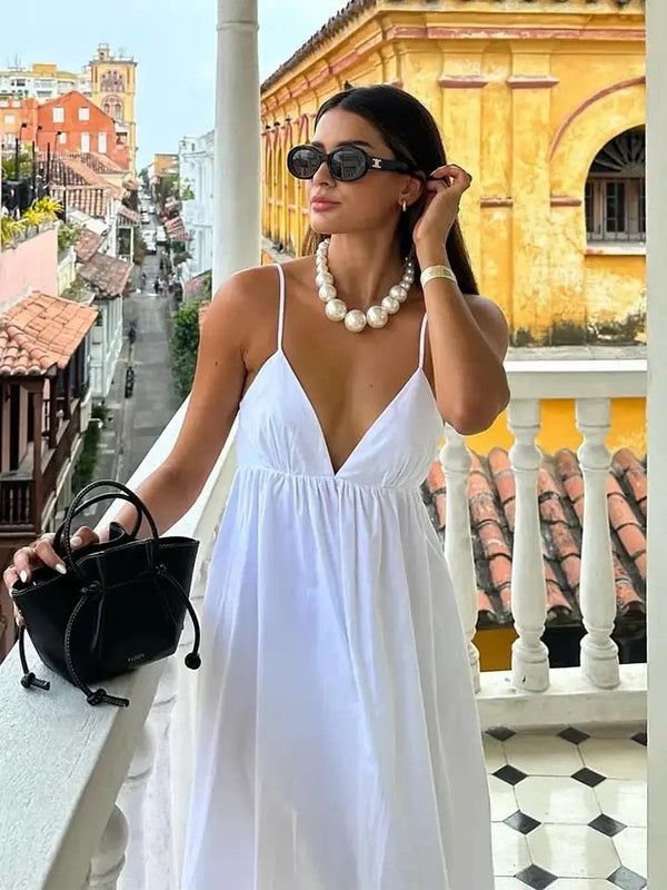 Luna’s Serene Escape Low-Back Cotton Maxi Dress