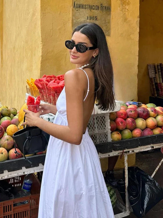 Luna’s Serene Escape Low-Back Cotton Maxi Dress
