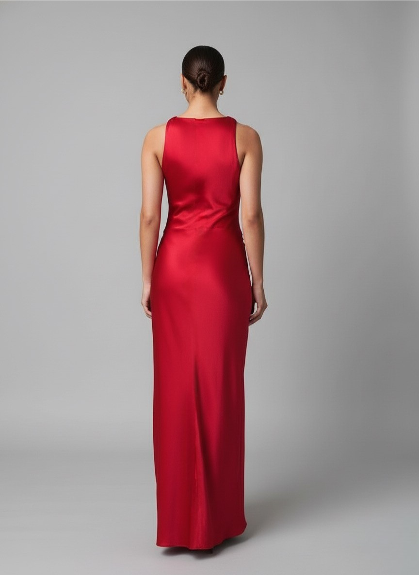 Luna’s Sleek Glossy Ruched Maxi Dress