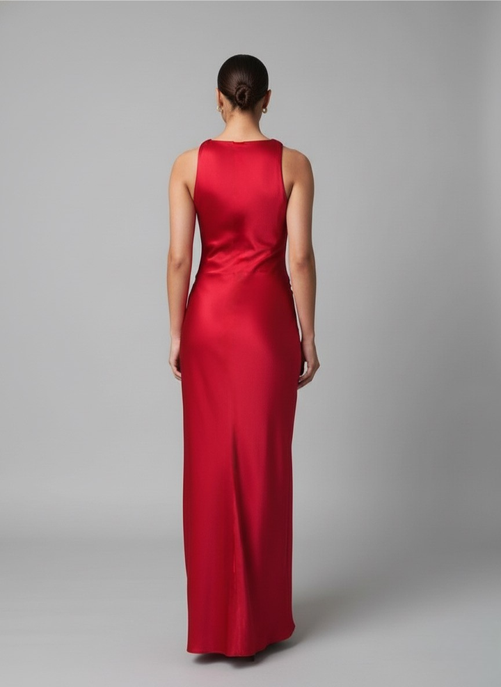 Luna’s Sleek Glossy Ruched Maxi Dress