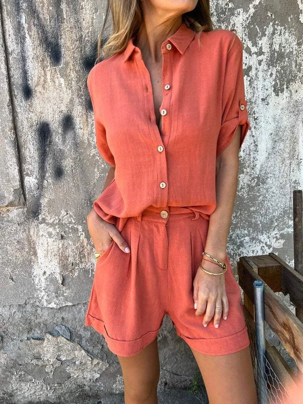 Luna’s Sunset Escape Button-Front Shirt Set