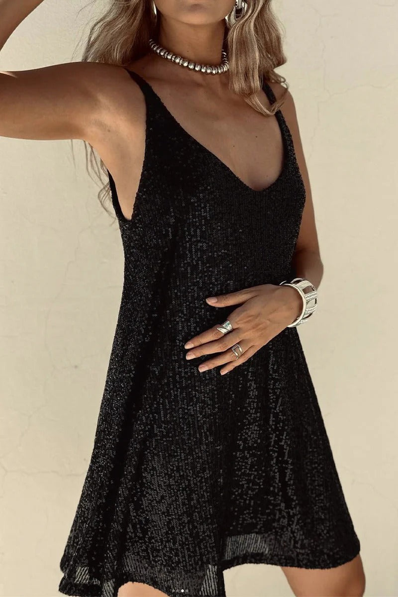 Luna’s Dazzle Hour V-Back Sequin Mini Dress