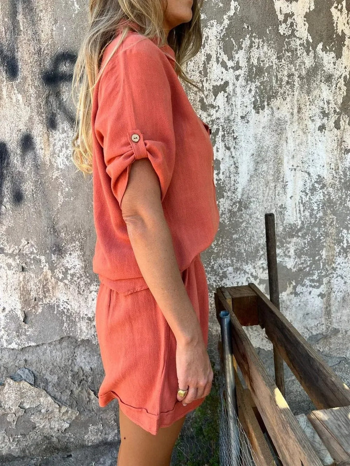 Luna’s Sunset Escape Button-Front Shirt Set