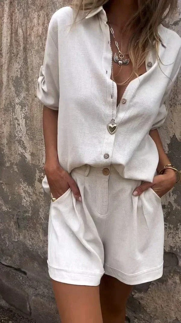Luna’s Sunset Escape Button-Front Shirt Set