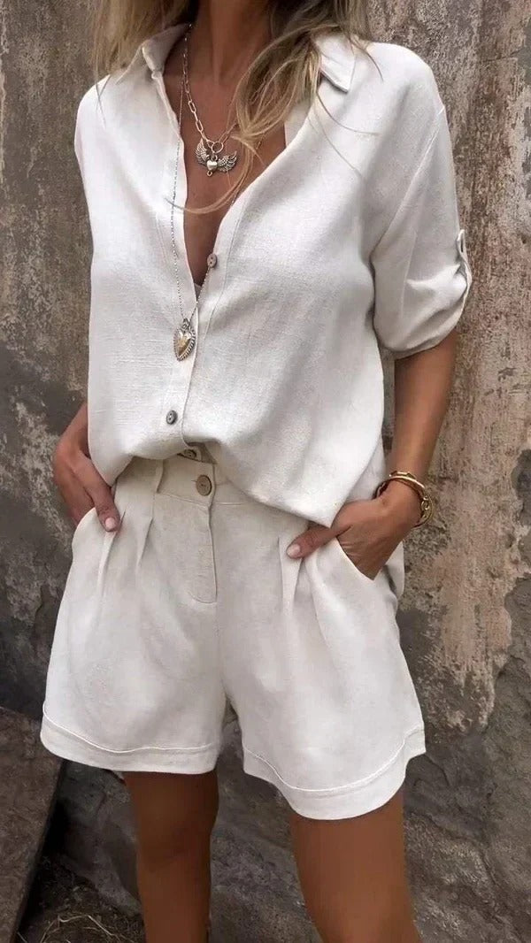 Luna’s Sunset Escape Button-Front Shirt Set